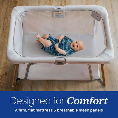 Chicco Alfa Lite Nest Lightweight Travel Playard with Zip-On Bassinet, Portable Baby Crib & Play Yard, Easy Setup, Waterproof Mattress, Includes Carry Bag, Serene/Beige
