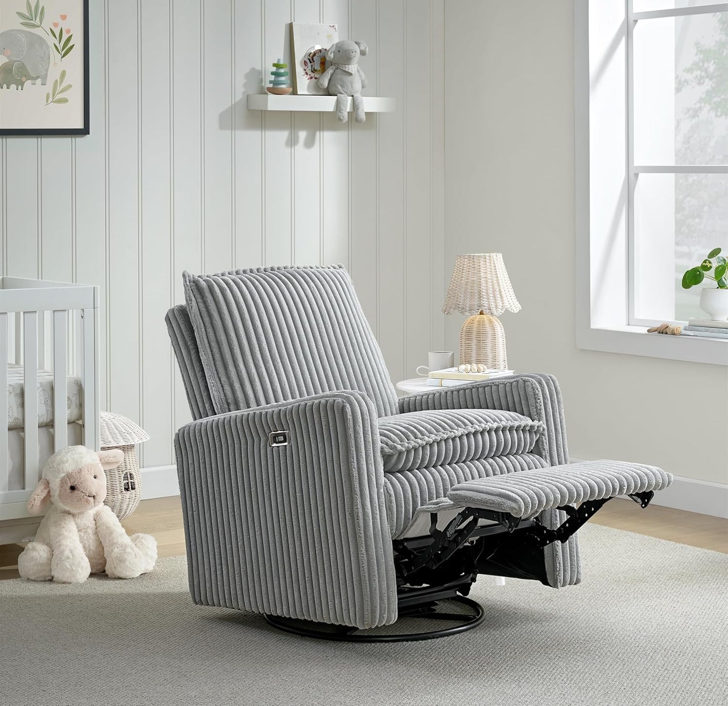 Oxford Baby Uptown Upholstered Glider Recliner Rocking Chair 360° Swivel for Nursery and Living Room - Boucle White