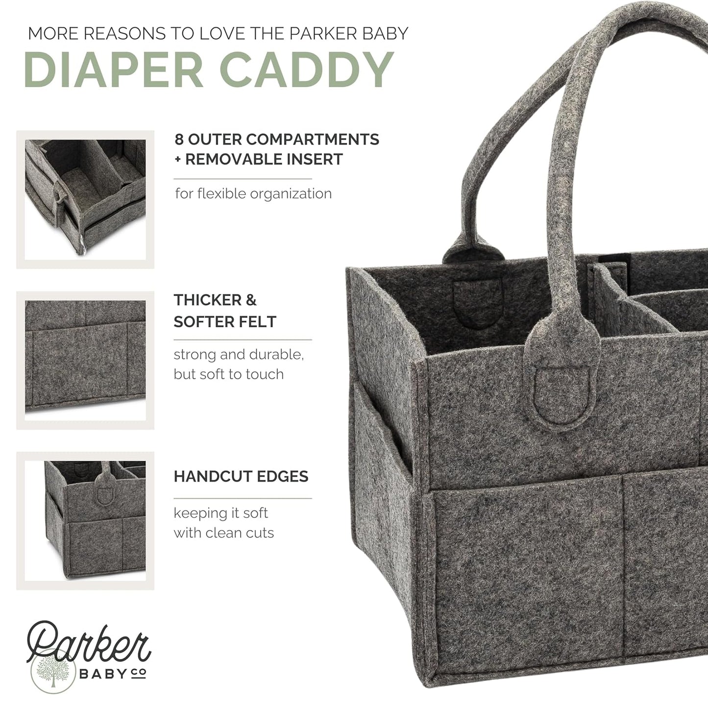Parker Baby Diaper Caddy - Nursery Storage Bin and Car Organizer for Diapers and Baby Wipes - White, Large