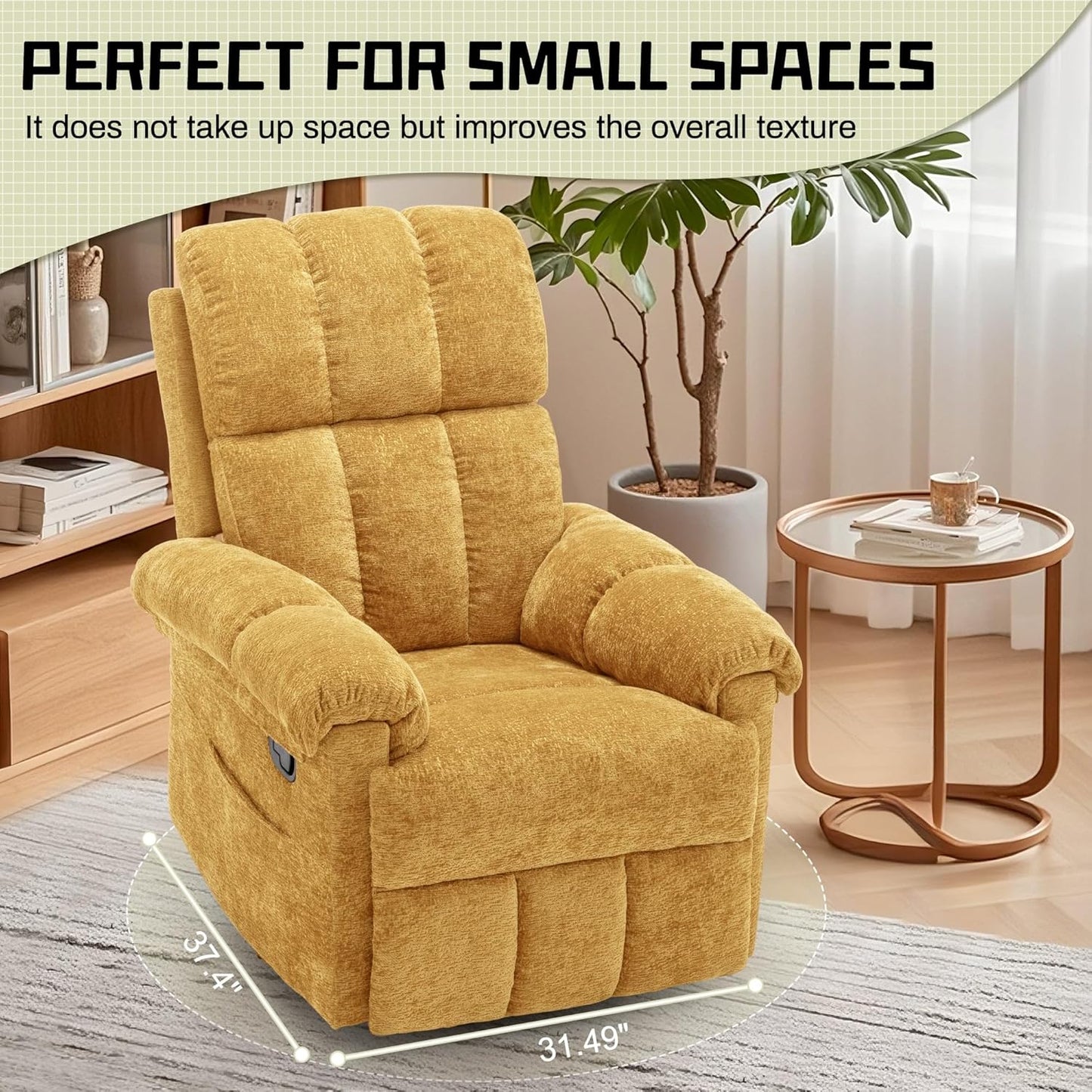 Korser Recliner Chair, Swivel Rocker Recliner Chair for Adults, Small Recliners for Small Spaces, Upholstered Manual Recliner with Side Pockets, Nursery Rocking Chair for Living Room, Chenille, Beige