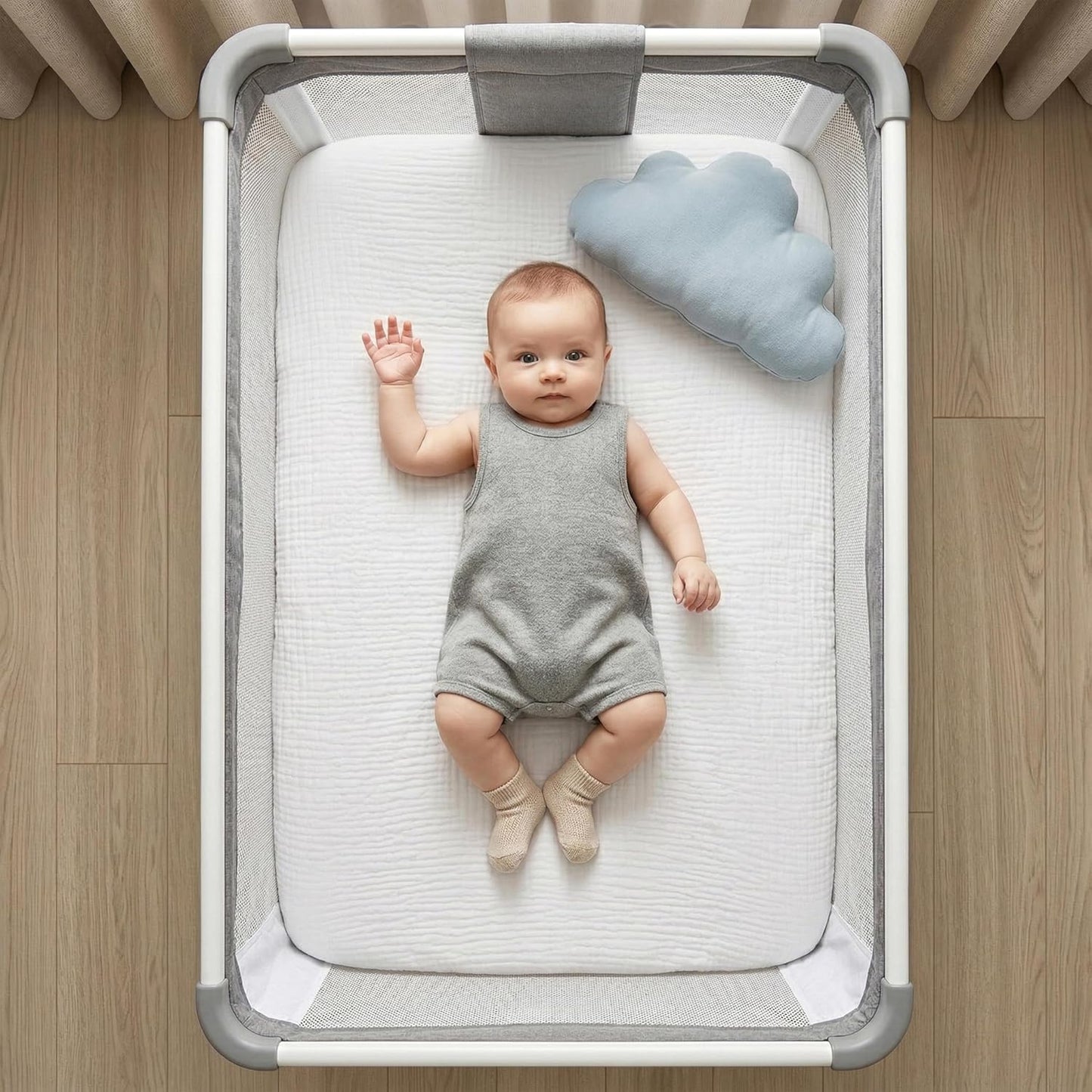 Muslin Bassinet Sheet Compatible with Maxi-COSI Iora & Iora Air Bedside Sleeper - 100% Cotton Rectangular Mattress Pad Cover (33"x20"), Breathable & Soft, Boho (1 Pack Blue)