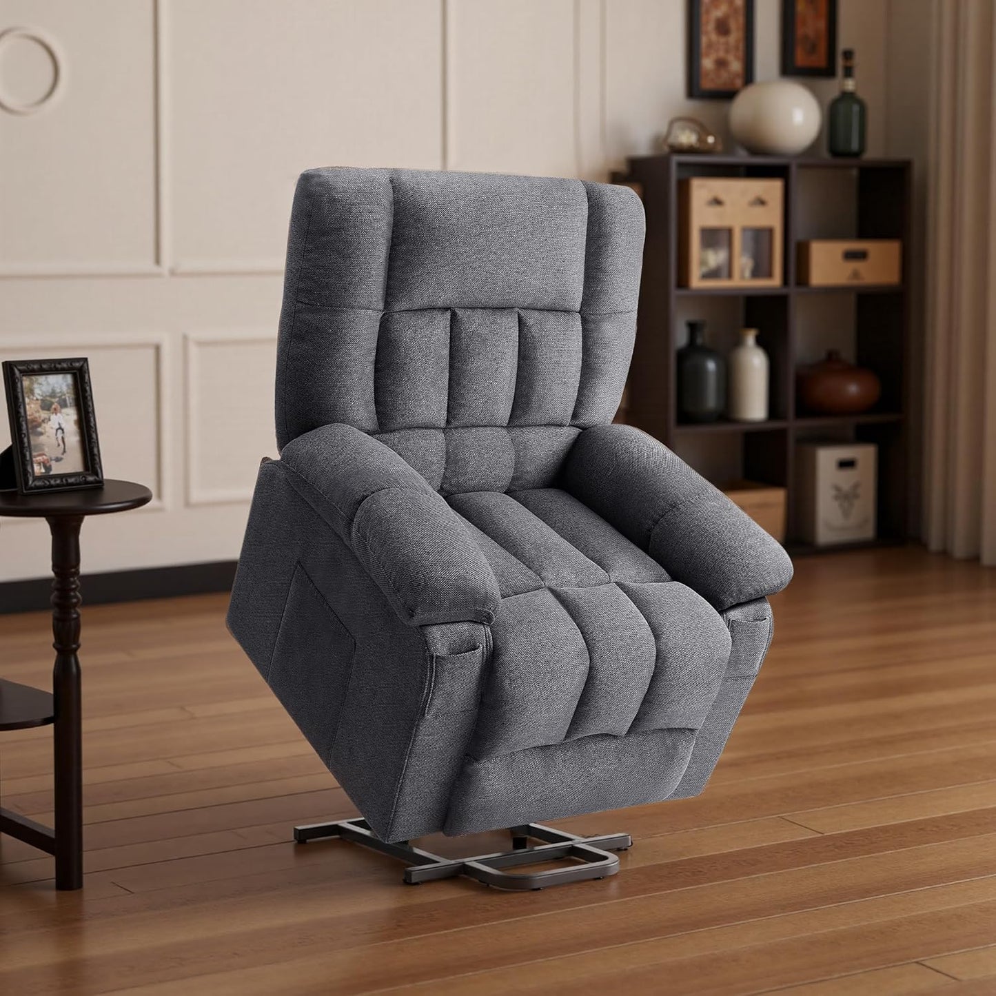 Power Lift Recliner Chair for Adult with Heated and Full Body Massage, Glider Nursery Chair with Cup Holder and USB Charge Port, Oversided Swivel Rocker Recliner for Living/Study/Bedroom Room, Grey