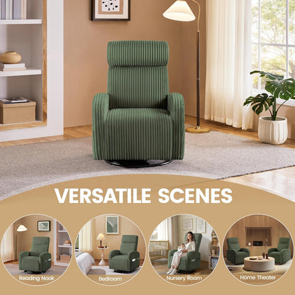 Yaheetech 360° Swivel Glider Chair for Nursery, Rocking Chair Nursing Chair with Side Pockets, Corduroy Glider for Living Room with High Back Beige