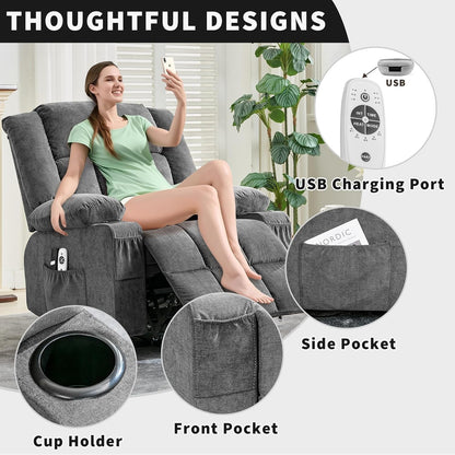 Rocking Recliner Chair for Adults Wide 360° Swivel Rocker Recliner with Cup Holder Nursery Glider with Upholstered Deep Seat Linen Lazy boy Chair for Living Room Browm