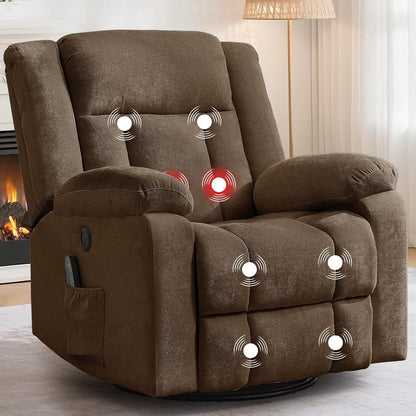Korser Rocker Recliner, Glider Recliner Chairs for Adults, 360° Swivel Rocking Chair with Massage and Heating, Nursery Chair with Storage and USB Charging for Living Room, Bedroom, Nursery