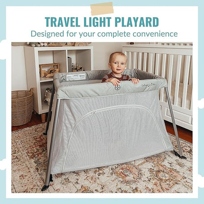 Dream On Me Travel Light Baby Playard with Zipper Access Door, Breathable Mesh Sides with Soft Comfortable Mattress, Easy Fold Design with Travel Carry Bag, Compact Space Saving Design - Grey