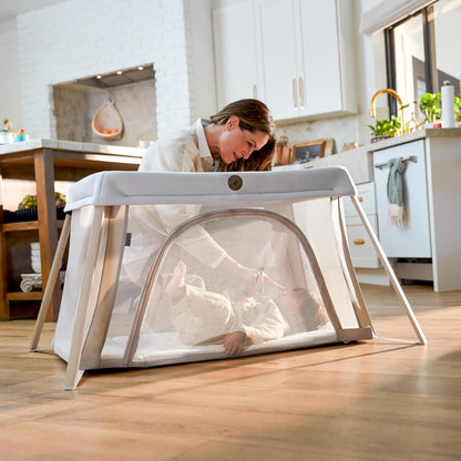 Maxi-Cosi Calao Travel Playard, Infant Bassinet, Toddler Playpen, Portable, Lightweight, Foldable, Easy Setup, with Carry Bag, Breathable Mesh, Truffle