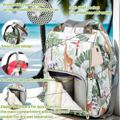 Tropical Rainforest Diaper Bag Backpack,Animal Nappy Backpack with Coin Bag USB Charging Port Stroller Straps and Insulated Pocket For Women/Mom/Travel (Animal Pattern)