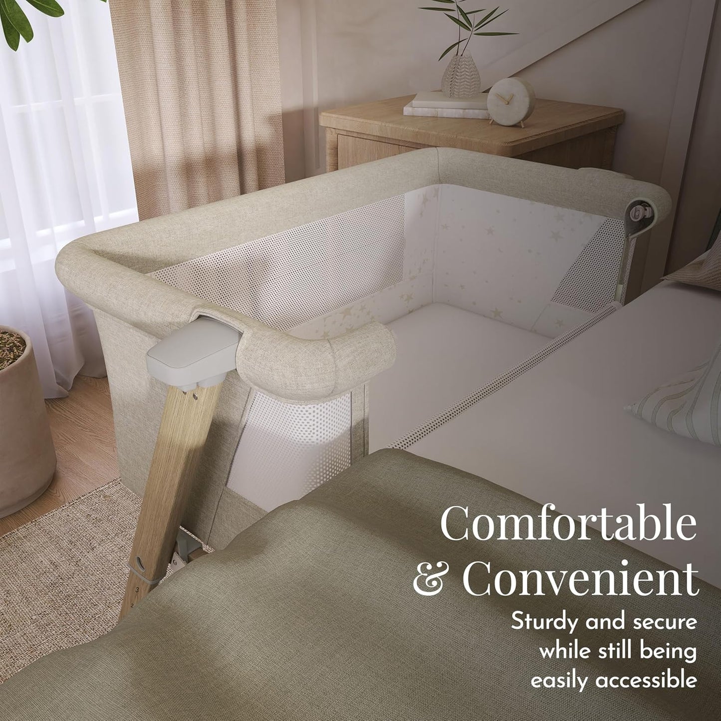 Evolur Stellar Bassinet & Bedside Sleeper – Adjustable Height Bedside Crib for Newborns, Breathable Mesh Sides, Portable Co-Sleeper, Easy To Fold and Travel, Carry Bag Included