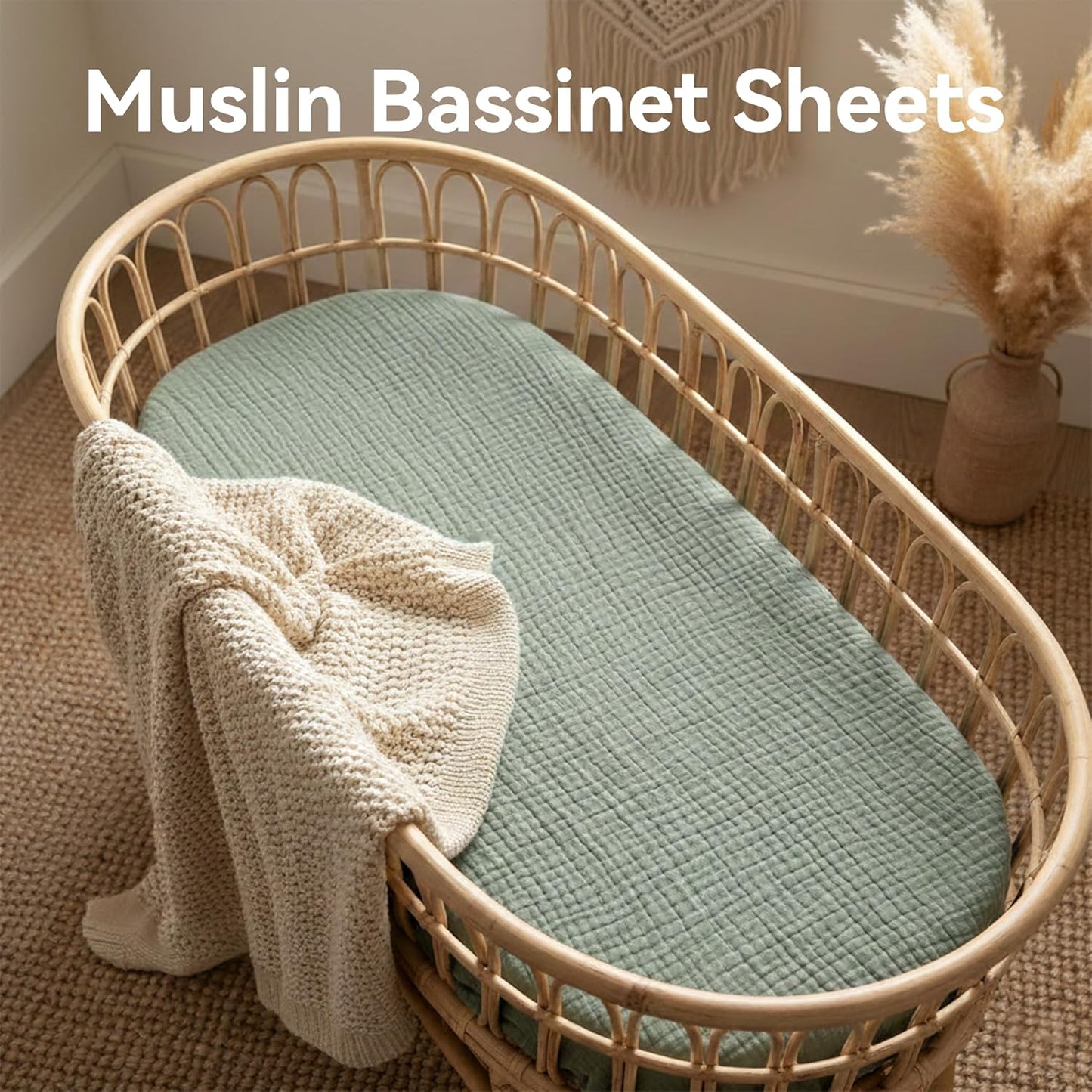 Muslin Bassinet Sheet Compatible with Maxi-COSI Iora & Iora Air Bedside Sleeper - 100% Cotton Rectangular Mattress Pad Cover (33"x20"), Breathable & Soft, Boho (1 Pack Blue)
