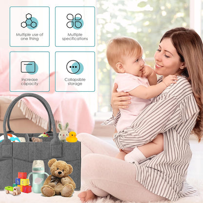 Cute Castle 2 Pack Diaper Caddy Organizer - Portable Baby Caddy Organizer with Handle, Nursery Storage Bin and Car Organizer for Girls, Boys - Baby Gift Basket - Grey