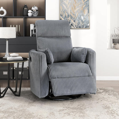 Lexicon Modern Swivel Glider Recliner Chair, Nursery Glider, Corduroy Fabric Upholstery Recliner with 2 Lumbar Pillows, Manual Reclining Sofa Chair for Living Room/Office/Apartment, Beige
