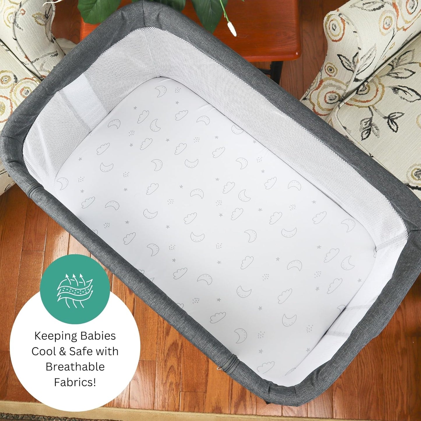 Bassinet Sheets for Papablic, CoZee, Cowiewie, Ezebaby, Nawahev Baby Bassinet Bedside Sleeper by TansyPanda, 3PC, 33x20, Ultra Soft, Breathable Snug Fit, Unisex Boys Girls, Gray White (Space Rockets)