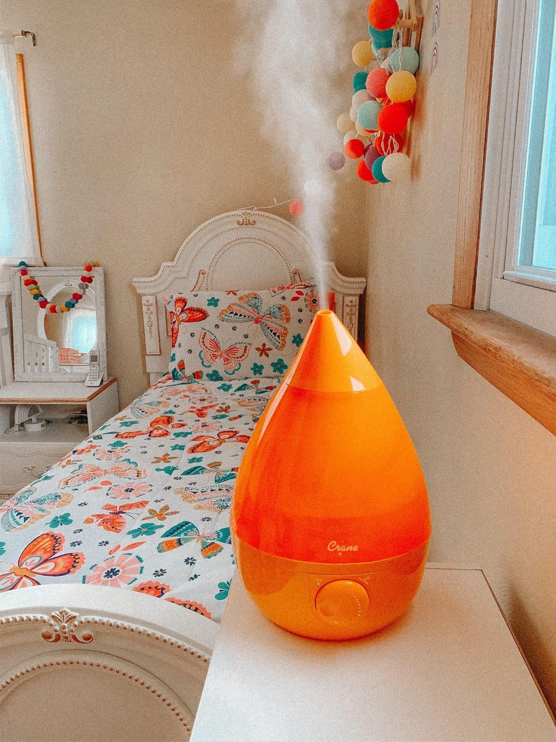 Crane Ultrasonic Cool Mist Humidifier for Bedroom, Baby Nursery, Kids Room, Plants, or Office, Large 1 Gallon Tank, Filter Optional, Clear and White