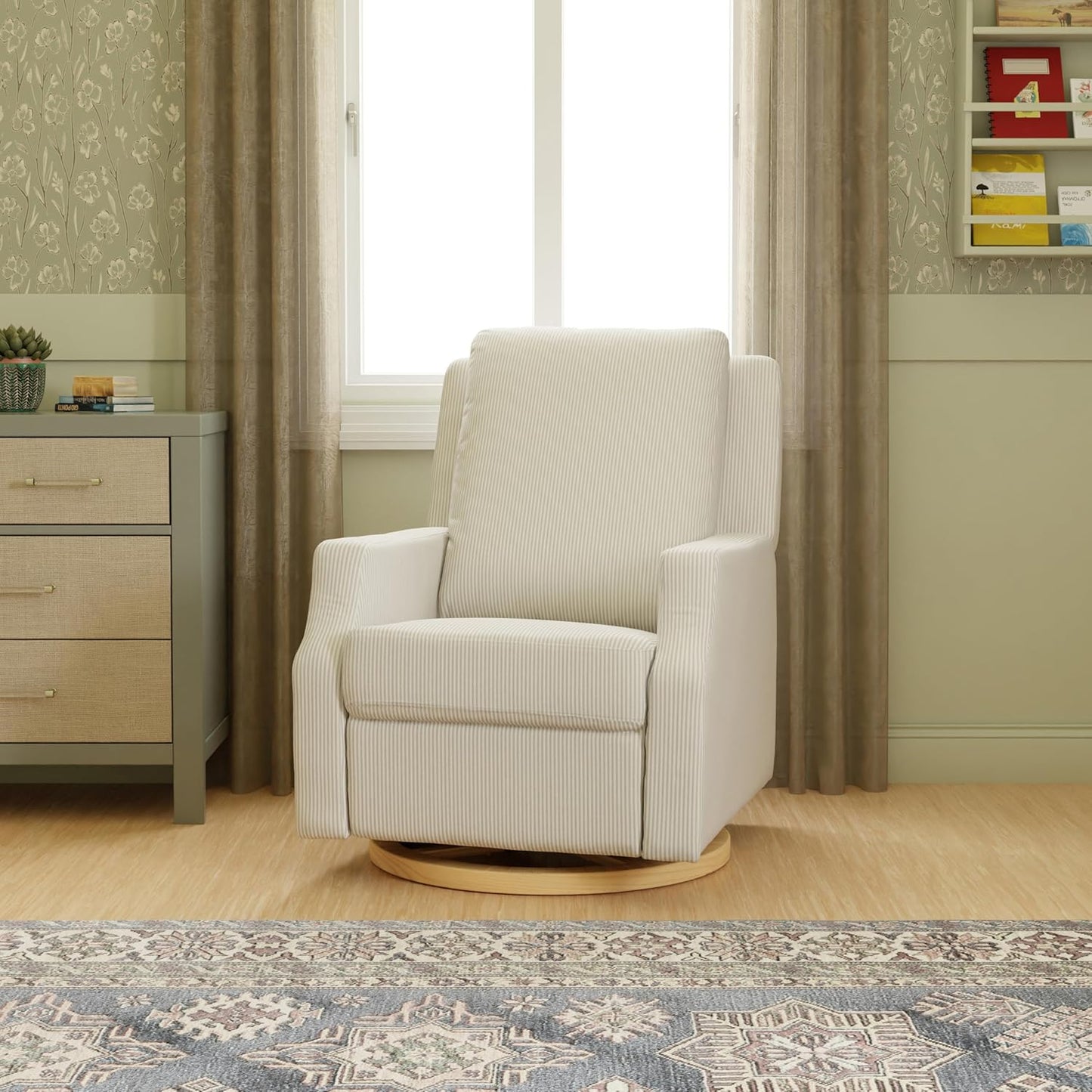 Namesake Crewe Glider Recliner Nursery Chair - GREENGUARD Gold & Certi-PUR US Certified Rocker Recliner - Glider Rocking Chair for Nursery & Living Room - Manual, 360° Swivel, Tan Gingham
