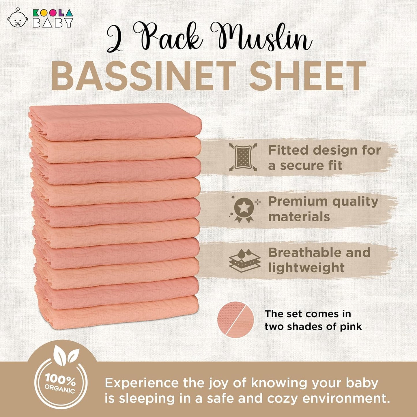 Bassinet Sheet for Bassinet Mattress - 100% Organic Jersey Knit Cotton - Snuggly Soft & Cozy Sheets Fitted for Oval Rectangle & KoolaBaby Bedside Sleeper - White & Grey 2 Pack