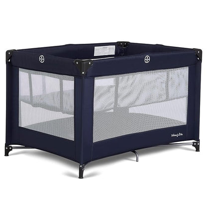 Dream On Me Zazzy Portable Playard with Bassinet - 360° Mesh Visibility, Quick Folding Travel Friendly Design, Carry Bag and Foldable Mattress Pad Included, Compact and Lightweight - Navy