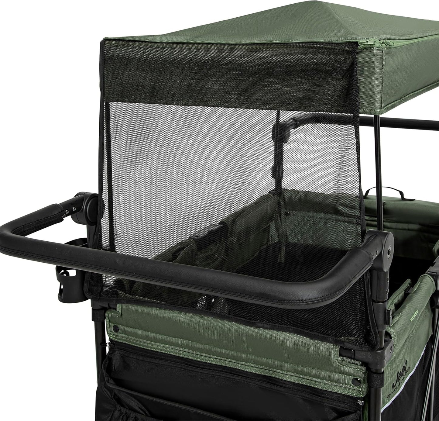 Jeep Wrangler Deluxe 4 Seater Stroller Wagon by Delta Children - Premium Quad Stroller Wagon for 4 Kids with Convertible Seats, Adjustable Push/Pull Handles, Removable Canopy & Flat Fold, Grey