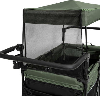 Jeep Wrangler Deluxe 4 Seater Stroller Wagon by Delta Children - Premium Quad Stroller Wagon for 4 Kids with Convertible Seats, Adjustable Push/Pull Handles, Removable Canopy & Flat Fold, Grey