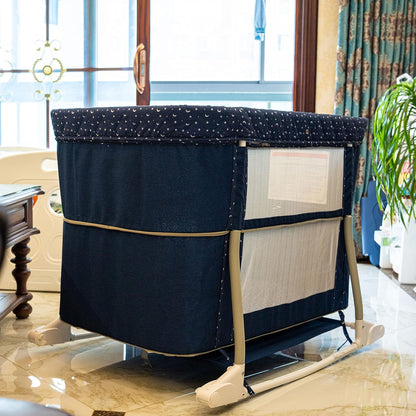Multi Function Baby Crib Bedside Sleeper Newborn Rocking Bassinet for Infant and Toddler with Wheel Base Portable and Adjustable(Navy Blue)