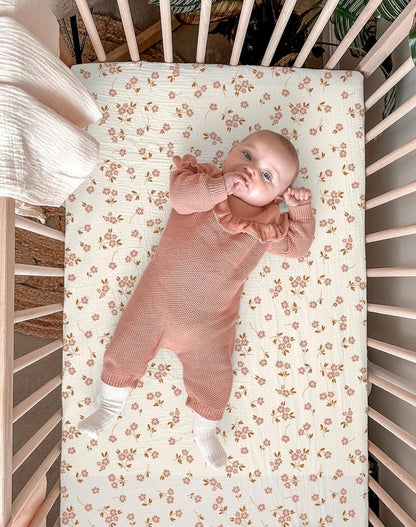 Muslin Bedside Bassinet Sheets 2 Pack, 33x20 Fitted Ultra Soft & Breathable Bedside Sleeper Sheets, Ideal for Baby Girl and Boy, Perfect for Newborns (Hopping Bunnies & Beige)