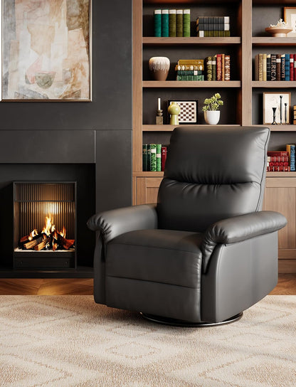 GAOMON Swivel Rocking Recliner Chair, Manual Leather Recliner Glider with Lumbar Support & Padded Armrest, Comfortable Rocker Nursery Single Sofa for Living Room and Bedroom (Cream)