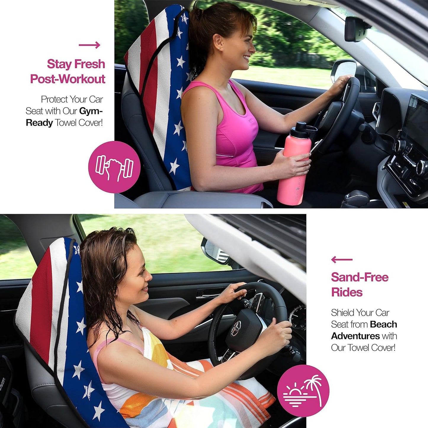 lebogner Car Seat Towel Cover for Post Gym Workout, Running, Swimming, and Hiking, 2 Pack Universal Fit Anti-Slip Waterproof Sweating Bucket Seat Protector for Cars, SUVs and Trucks, Black