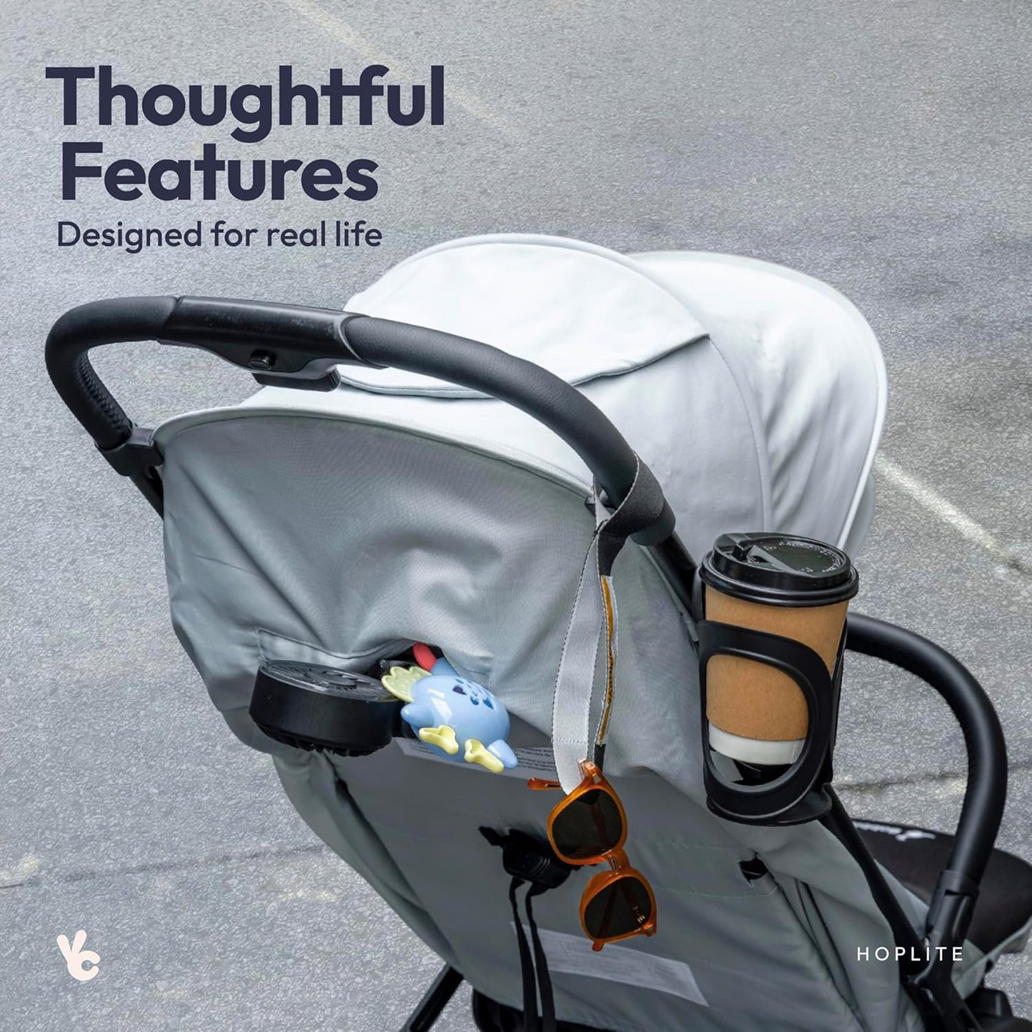 BabbleRoo Hoplite Compact Stroller – Lightweight Travel Stroller for Airplane (12.3 lbs), from Birth to 55 lbs, Easy Fold, PU Wheels, Alloy Frame, Near-Flat Recline, Cup Holder, Baby Stroller