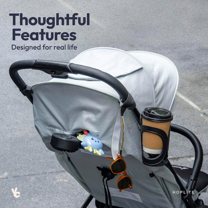 BabbleRoo Hoplite Compact Stroller – Lightweight Travel Stroller for Airplane (12.3 lbs), from Birth to 55 lbs, Easy Fold, PU Wheels, Alloy Frame, Near-Flat Recline, Cup Holder, Baby Stroller