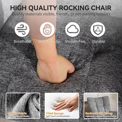 Nursery Rocking Chair Teddy Upholstered Glider Rocker Rocker Accent Chair with High Backrest Armchair Comfy Side Pocket Modern Rocking Accent Chairs for Living Room, Nursery, Office-Green