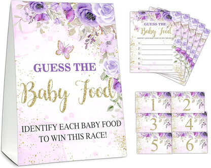 Guess the Baby Food Party Games, Baby Shower Game Set, 1 Standing Sign + 25 Answer Cards + 6 Number Cards, Boho Wild West Gender Reveal Party Decoration Supplies -B05