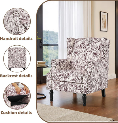 Swivel Rocker Recliner Chair, Manual Nursery Glider Recliner, Floral Fabric Wingback Accent Chair with Adjustable Backrest & Footrest for Small Spaces Living Room Bedroom (Plants Floral, Set of 1)
