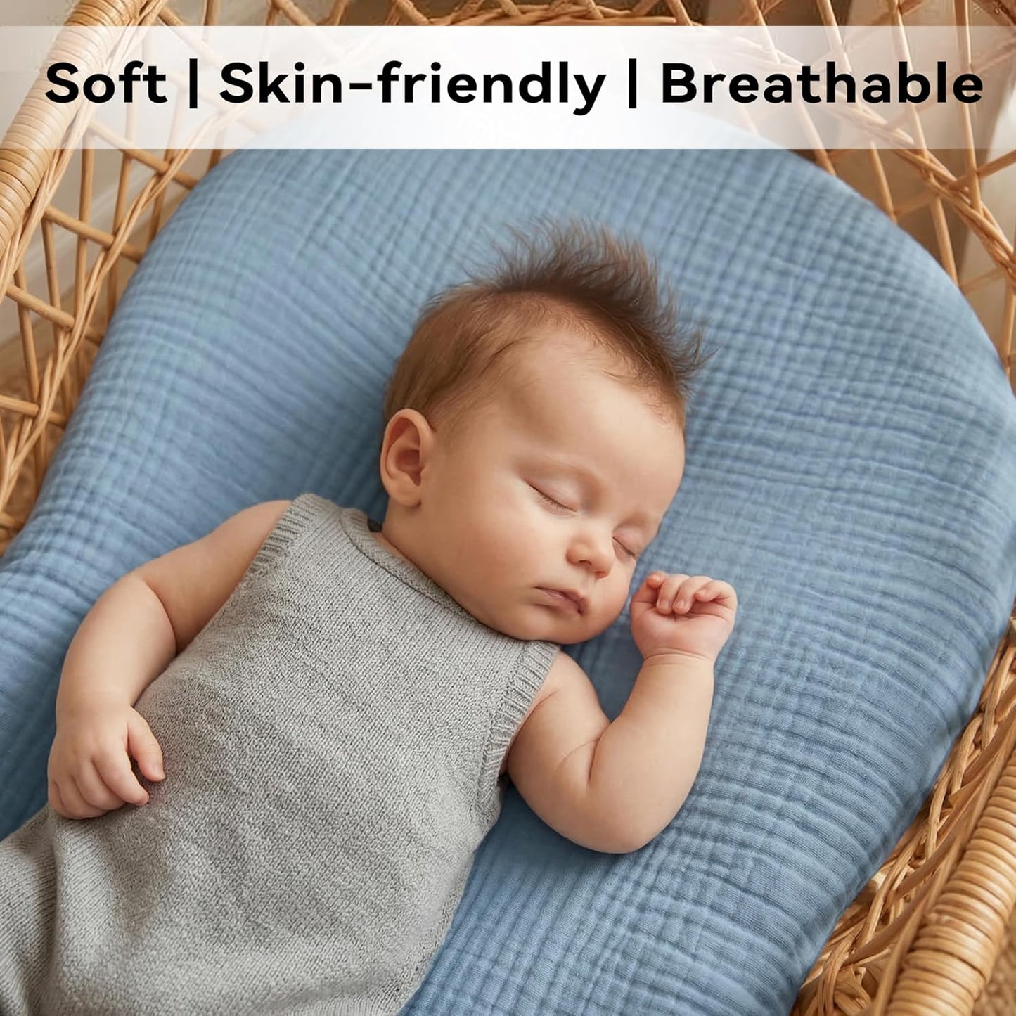 Muslin Bassinet Sheet Compatible with Maxi-COSI Iora & Iora Air Bedside Sleeper - 100% Cotton Rectangular Mattress Pad Cover (33"x20"), Breathable & Soft, Boho (1 Pack Blue)