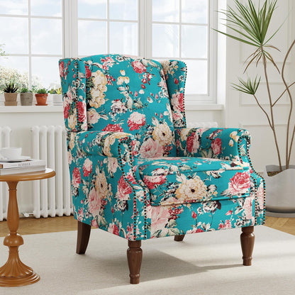 Swivel Rocker Recliner Chair, Manual Nursery Glider Recliner, Floral Fabric Wingback Accent Chair with Adjustable Backrest & Footrest for Small Spaces Living Room Bedroom (Plants Floral, Set of 1)