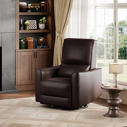 GarveeHome Recliner Chair, 360° Swivel Rocker Glider Nursery Chair with Padded Armrest and Deep Seat, PU Leather Upholstered Reclining Sofa Chair for Living Room, Bedroom and Nursery (Brown)