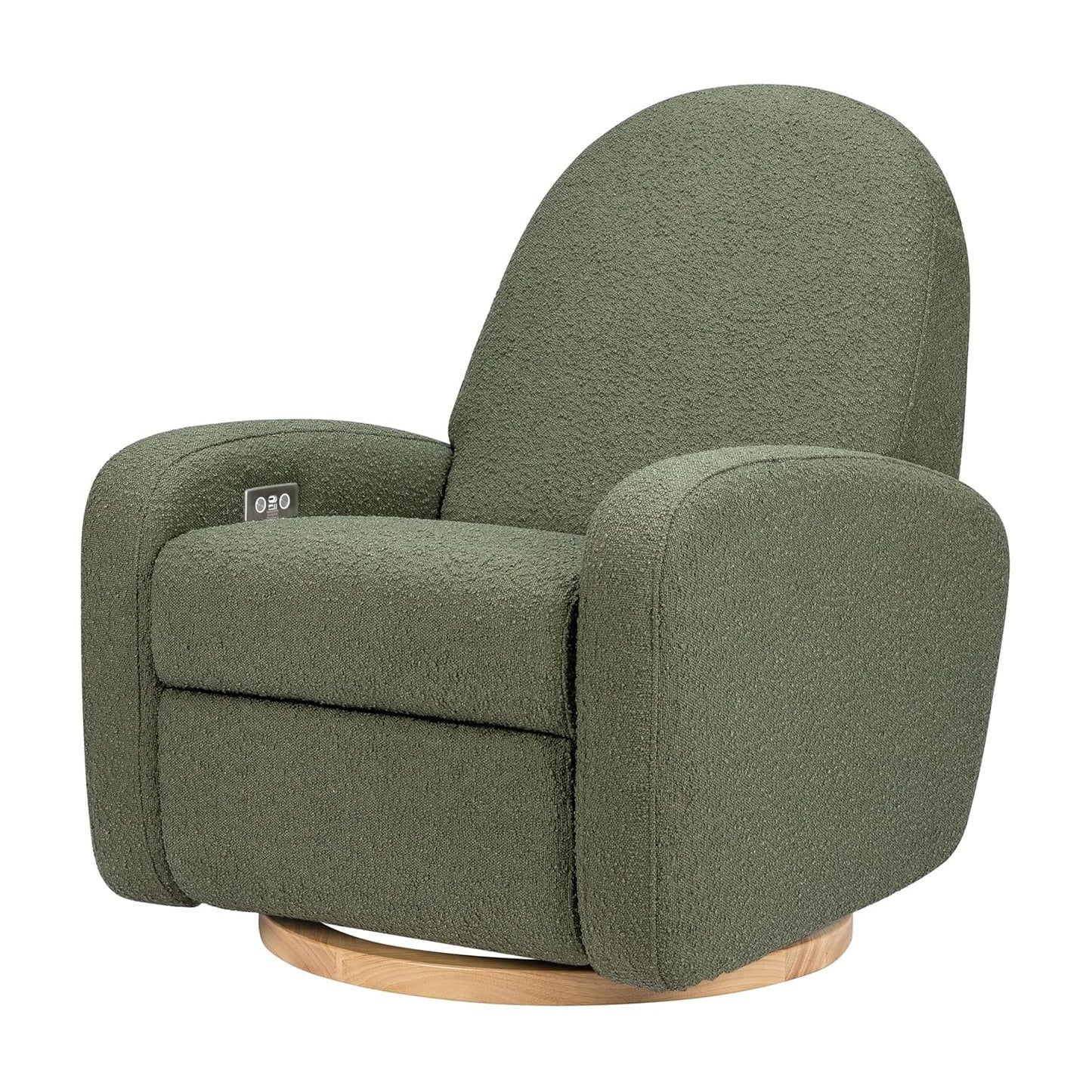 Babyletto Nami Electronic Power Recliner and Swivel Glider with USB Port in Ivory Boucle with Light Wood Base, Greenguard Gold and CertiPUR-US Certified
