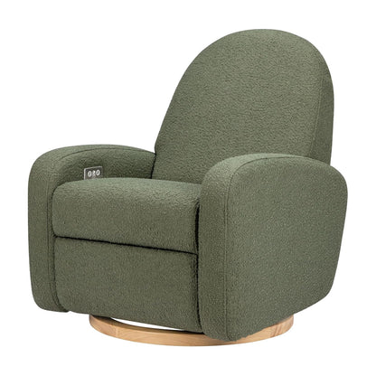 Babyletto Nami Electronic Power Recliner and Swivel Glider with USB Port in Ivory Boucle with Light Wood Base, Greenguard Gold and CertiPUR-US Certified