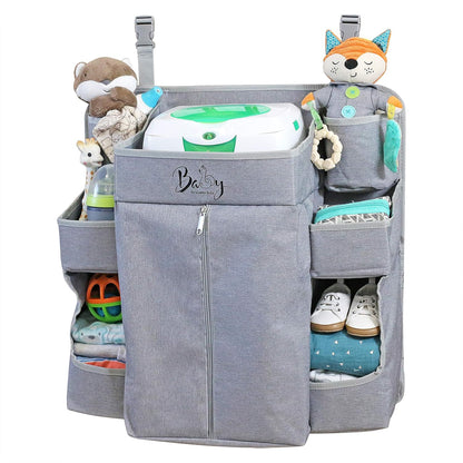 Premium Nursery Organizer | Hanging Diaper Caddy for Baby Essentials | Crib, Changing Table or Playard Storage Organizer | 8-Compartment