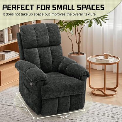 Korser Recliner Chair, Swivel Rocker Recliner Chair for Adults, Small Recliners for Small Spaces, Upholstered Manual Recliner with Side Pockets, Nursery Rocking Chair for Living Room, Chenille, Beige