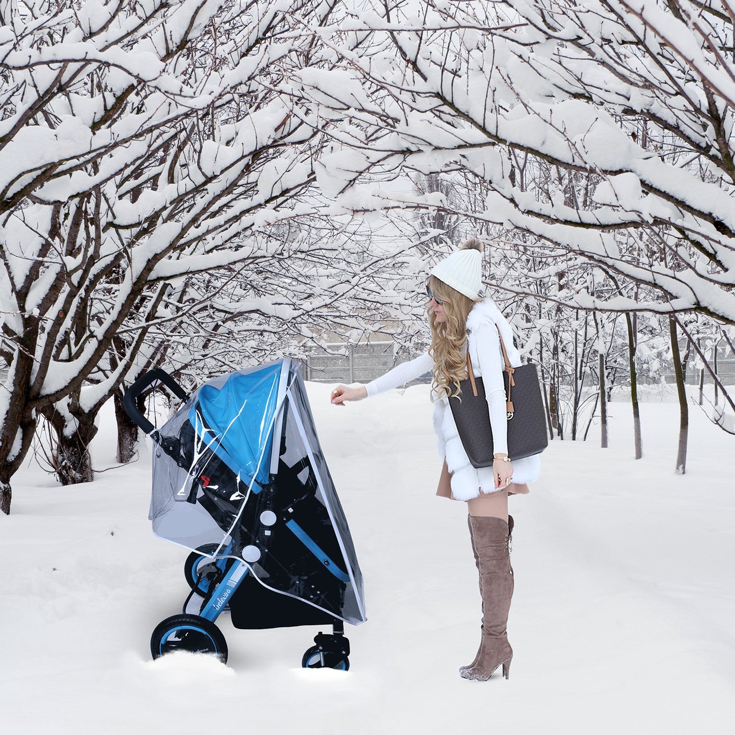 Baby Stroller Rain Cover Umbrella Weather Shield Accessories Universal Size Protect from Rain Wind Snow Dust Water Proof Ventilate Clear Food Grade Materia EVA Plastic Zipper Black (Large)