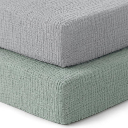 Muslin Bassinet Sheet Compatible with Maxi-COSI Iora & Iora Air Bedside Sleeper - 100% Cotton Rectangular Mattress Pad Cover (33"x20"), Breathable & Soft, Boho (1 Pack Blue)