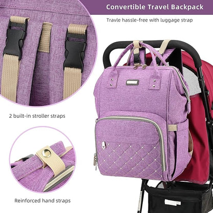 GAIVP Diaper Bag Backpack, Diaper Bags for Baby Girls Boys, Baby Bags for Moms Dads, Nappy Changing Bag with Insulated Pockets,Multi-functional Waterproof Backpack with Stroller straps-Purple