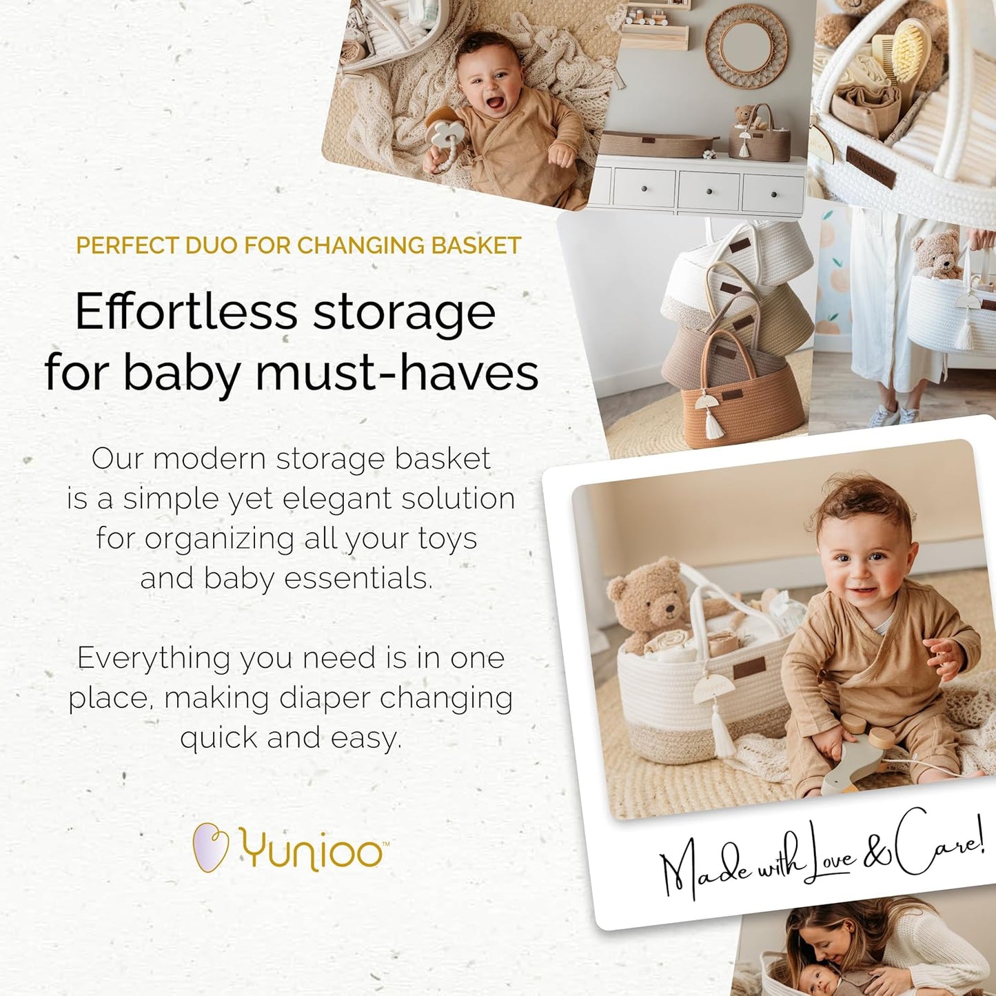Yunioo Baby Diaper Caddy Organizer, Portable Nursery Storage Basket with Sturdy Handle Diaper Caddy Basket, Car Caddy for Diapers and Baby Wipes, Newborn Essentials