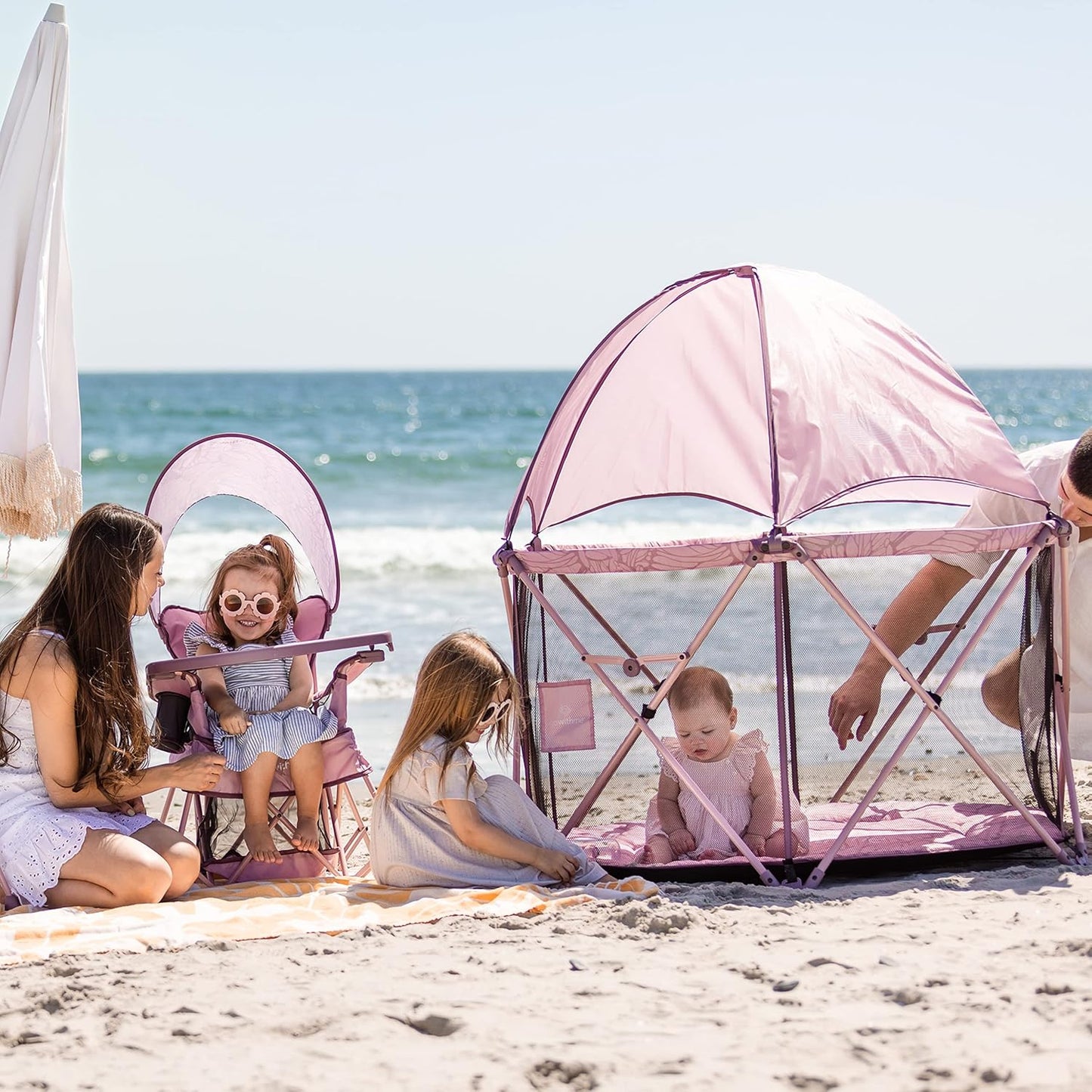 Baby Delight Go With Me Eclipse Mesh Portable Playard | Playpen | Sun Canopy | Indoor and Outdoor | Watercolor Stripe Base