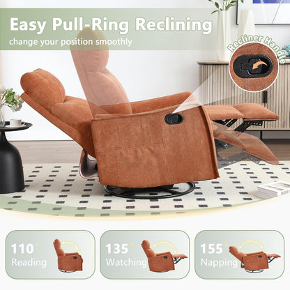 cinkehome Swivel Rocker Recliner, Glider Rocker Recliner Chair for Nursery, Manual Reclining Chair with Heated Massage, Small Spaces, Living Room, Khaki Chenille