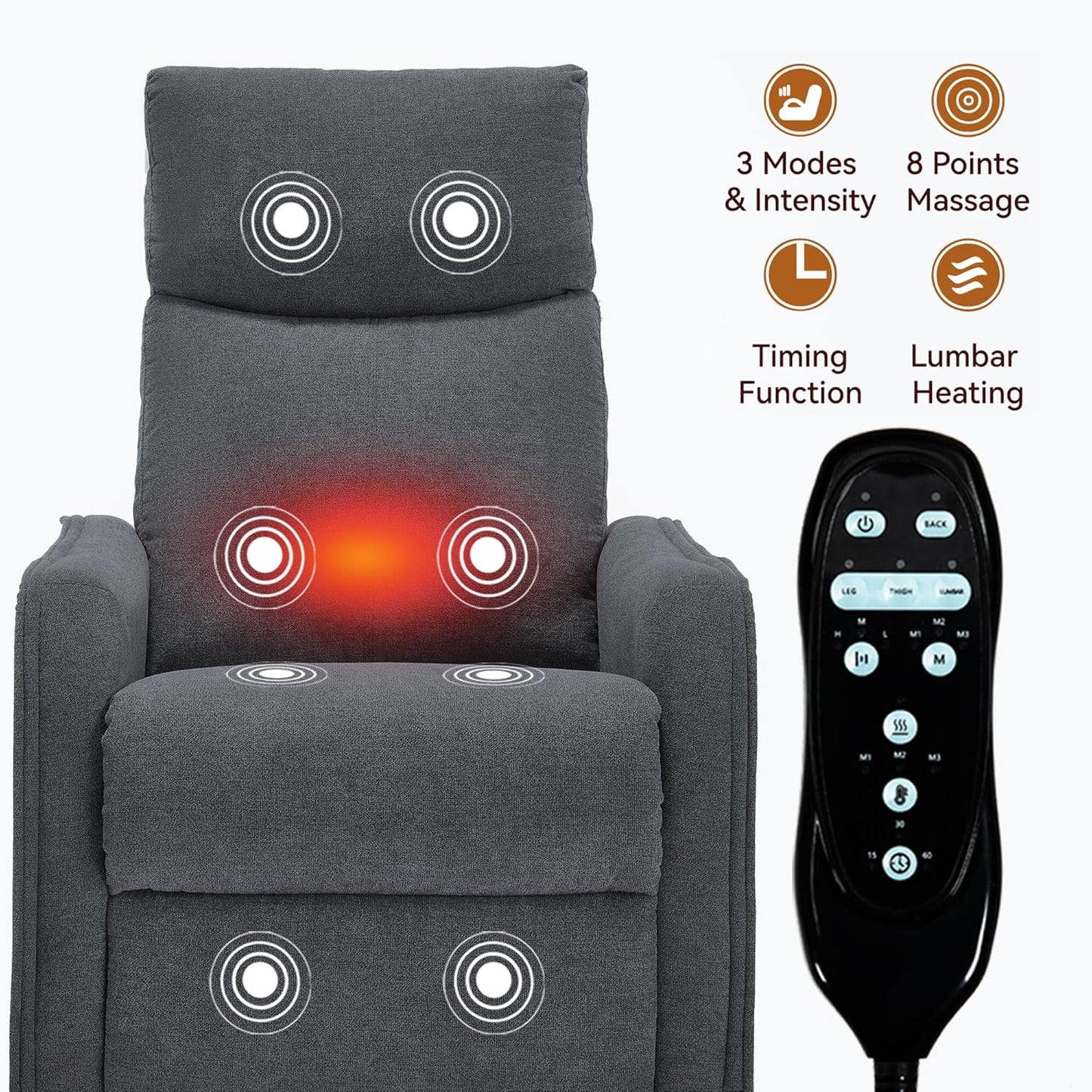 Swivel Rocker Recliner Chair for Adults, Nursery Rocking Chair with Heat and Massage, Glider Reclining Chair for Small Space Living Room Bedroom, Faux Leather Black