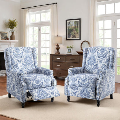 Swivel Rocker Recliner Chair, Manual Nursery Glider Recliner, Floral Fabric Wingback Accent Chair with Adjustable Backrest & Footrest for Small Spaces Living Room Bedroom (Plants Floral, Set of 1)