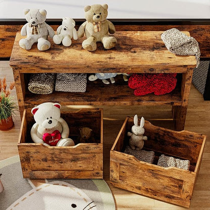 IRONCK Toy Storage Organizer with Drawers, Floor Toy Box with Wheels and Shelf, Storage Chest for Nursery, Playroom, and Bedroom, Vintage Brown