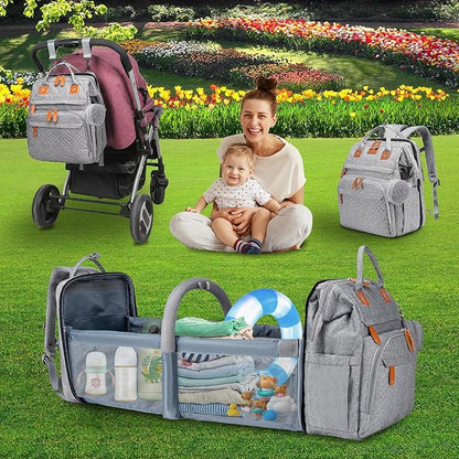 Baby Diaper Bags with Changing Station Multifunctional Waterproof Diaper Bag Backpack Travel Baby Bag with Changing Pad, Pacifier Case,Baby Essentials(Grey)