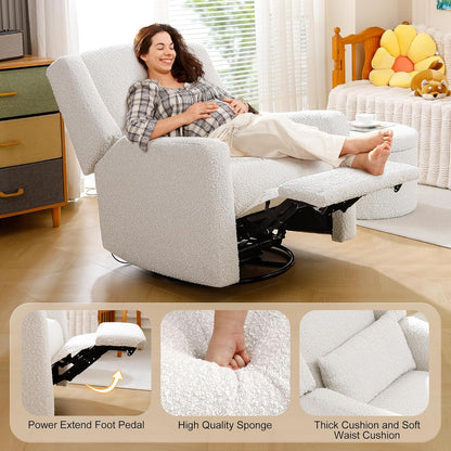 Power Recliner Chair Swivel Gilder Rocking Chairs Skin-Friendly Power Recliner Nursery Chair for Adults with Waist Pillow, USB Charging (Beige, Only Recliner Chair)